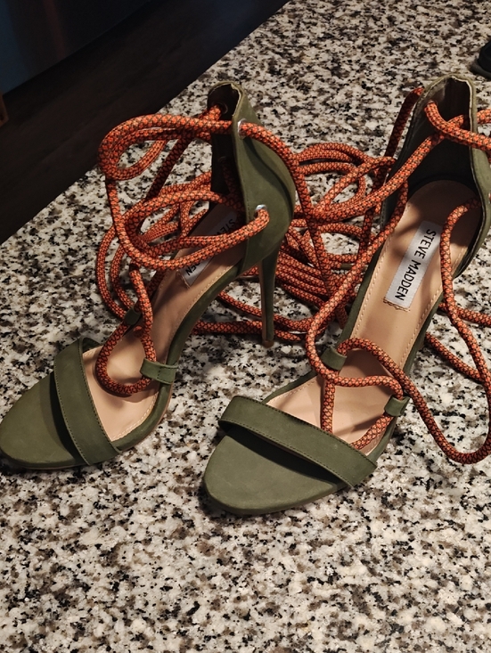 Steve Madden Shoes - Steve Madden Olive Green Lace-Up Stiletto Sandals with Orange Rope Laces
